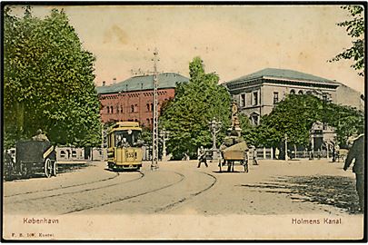 Købh., Holmens Kanal med sporvogn no. 155. Fritz Benzen no. 100.