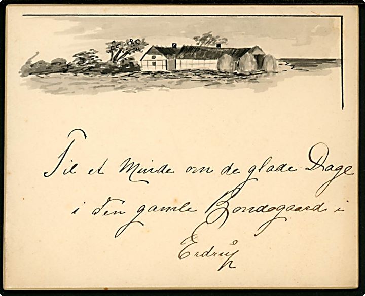 Håndtegnet kartonkort med landejendom dateret d. 17.11.1896.