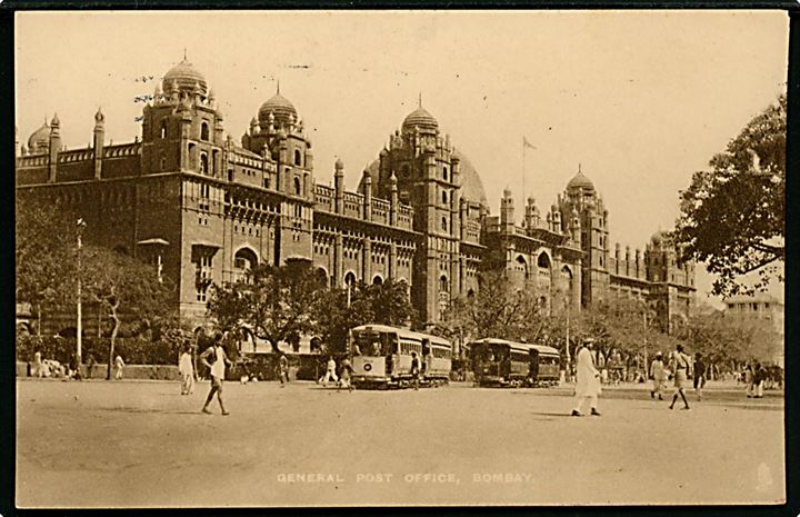 Bombay, Indien. Posthuset med sporvogne. R. Tuck no. 2176.