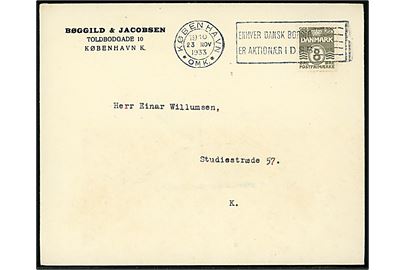8 øre Bølgelinie tysk papir single på lokal forretningspapirer (ikke noteret) i København d. 23.11.1933.