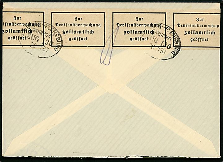 30 øre Ribe Domkirke single på brev fra Graasten d. 19.11.1937 til Schleiz i Thüringen, Tyskland. Åbnet af tysk toldkontrol med bureaustempel Hamburg - Flensburg Bahnpost Zug 130 d. 20.11.1937.