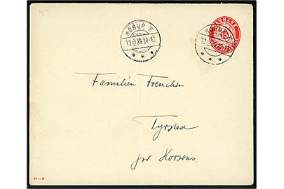 15 øre helsagskuvert (fabr. 51-R) annulleret med brotype IIc Korup F. d. 12.12.1935 til Tyrsted pr. Horsens. 