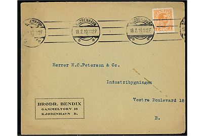 7 øre Chr. X med perfin BrBx på firmakuvert fra Brødr. Bendix sendt lokalt i Kjøbenhavn d. 19.2.1919.