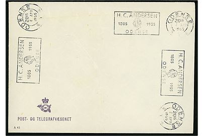 H. C. Andersen 1805 1955 Odense/Odense *1.* d. 2.4.1955. Tre prøveaftryk på uadresseret postal kuvert.