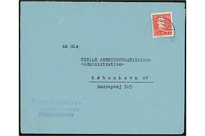 20 øre Chr. X på brev stemplet Frederikshavn d. 20.1.1948 til Civile Arbeitsorganisation, Emdrupvej 105 i København. Afs.-stempel: Flygtningelejren Flyvepladsen (Knivholt) Frederikshavn.