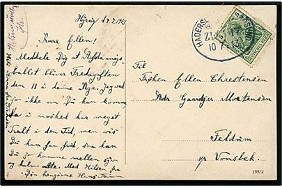 5 pfg. Germania på brevkort dateret Hÿrup og annulleret med bureaustempel Hadersleben - Aarösund Bahnpost Zug 17 d. 10.7.1913 til Vonsbek.