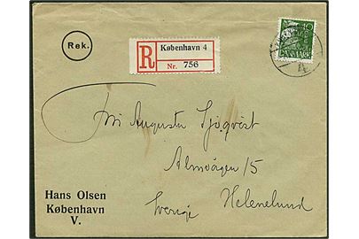 40 øre grøn karavel singelfrankatur på Rec. brev fra København d.7.12.1931 til Helenelund, Sverige.