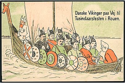Victor Jensen: Dansk Vikinger paa Vej til Tusindaarsfesten i Rouen med bl.a. Borgbjerg, Zahle, I.C. Christensen. N. Kirk no. 239.