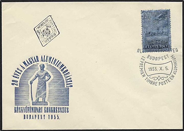 5 Ft. luftpostmærke på brev fra Budapest d. 5.10.1955.