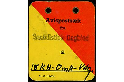Avispostsæk mærke - M52 (11-63) - fra Socialistisk Folkeblad til København.