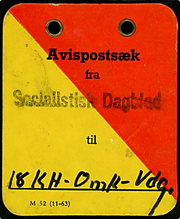 Avispostsæk mærke - M52 (11-63) - fra Socialistisk Folkeblad til København.