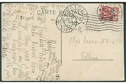 5 mk. 10 års Uafhængighed single på brevkort fra Petseri d. 27.7.1928 til Tallinn.