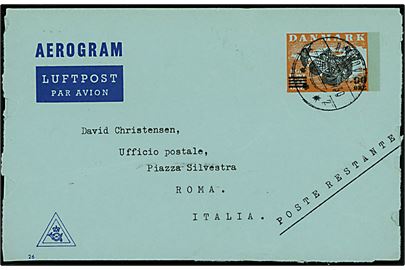 90/80 øre provisorisk helsags aerogram (fabr. 26) fra Hvidovre d. 2x.6.1968 til poste restante i Rom, Italien.