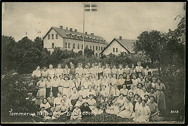 5 øre Chr. X på brevkort (Elever fra Tommerup Højskole pr. Knarreborg St.) annulleret med stjernestempel STENDERUP til Grindsted.