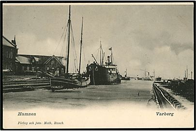 Sverige, Varberg havn med dampskib. No. 873.