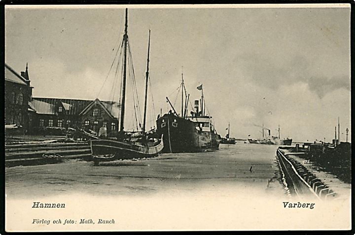 Sverige, Varberg havn med dampskib. No. 873.