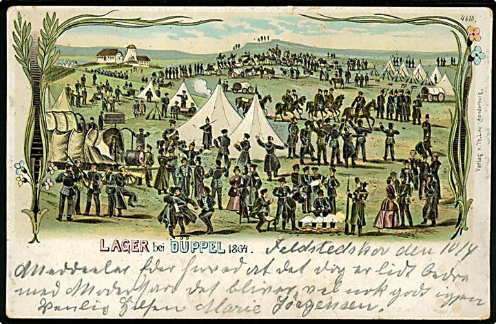 Krigen 1864. Lager bei Dübbel 1864. Th. Lau no. 4610. Ældre kort anvendt i 1911.