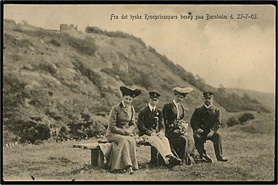 Bornholm, det tyske kronprinsepars besøg d. 25.7.1905. No. K8999. Dateret d. 30.7.1910 med 5 øre Fr. VIII annulleret med skibsstempel Fra Rønne.