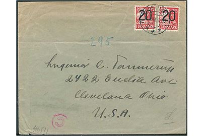 20/15 øre Provisorium (2) på brev fra Roskilde d. 30.10.1940 til Cleveland, USA. Åbnet af tysk censur.