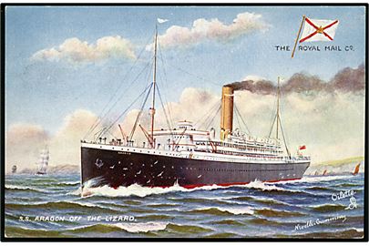 Aragon, S/S, Royal Mail Line off the Lizard. Tuck & Son no. 9151.