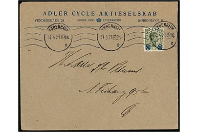 8/12 øre Provisorium single på firmakuvert fra Adler Cycle Aktieselskab sendt som lokal tryksag i København d. 12.4.1921.