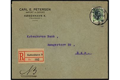 30 øre Chr. X single på anbefalet lokalbrev i Kjøbenhavn d. 20.11.1920.