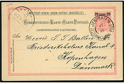 20 para 20/ 5 kr. provisorisk helsagsbrevkort stemplet Jerusalem Oesterreichische Post d. 27.1.1899 til København, Danmark.