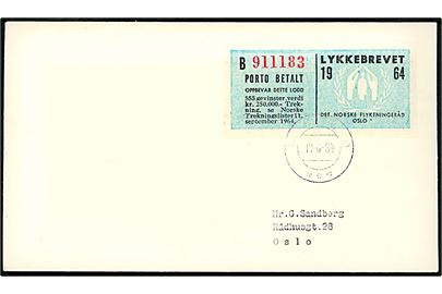 Lykkebrevet mærkat lokalbrev stemplet Oslo d. 10.8.1964.