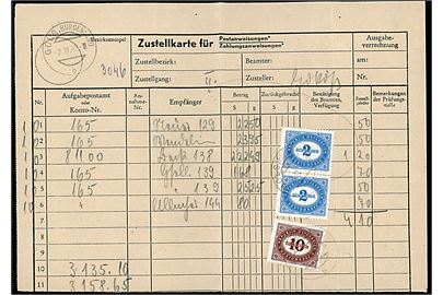 Zustellkarte med 10 gr. og 2 sch. (2) Portomærker annulleret Gols, Burgenland d. 2.3.1948.