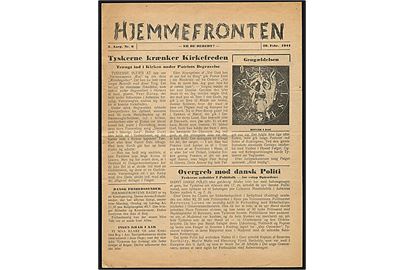 Hjemmefronten, 2. årgang nr. 6 d. 20.2.1944. 4 sider illustreret illegalt blad.