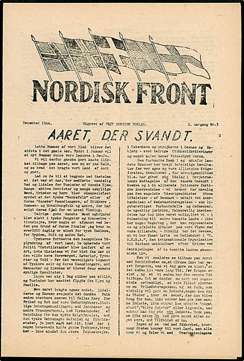 Nordisk Front, 2. årgang nr. 3 - December 1944. 4 sider illegalt blad.