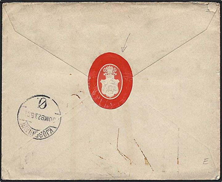 25 cent blå på brev fra Paris d. 21.5.1901 til København. Segl på bagsiden.