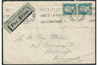 1,50 fr. Pasteur i parstykke på luftpostbrev fra Paris d. 29.10.1930 via København til Hellerup, Danmark.