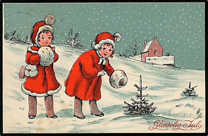 2 piger kigger på juletræ. A. Vincent no. 132/6.