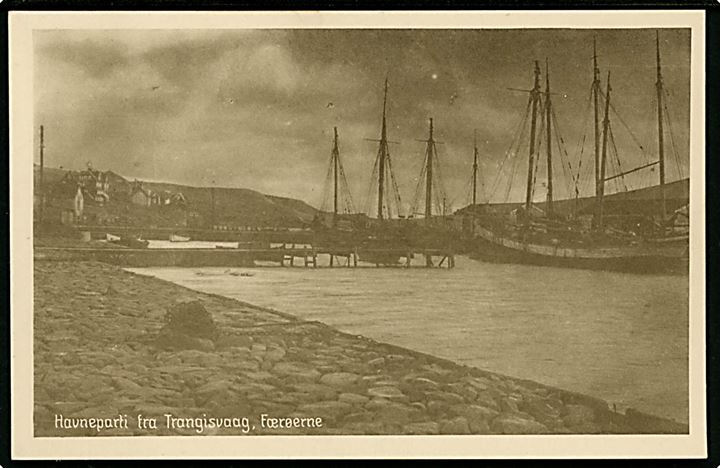 Trangisvaag, havneparti med sejlskibe. Chr. Christensen u/no.