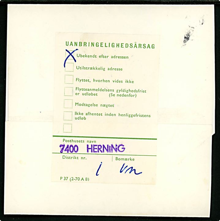 50 øre Sport single på korsbånd fra Fredericia d. 13.11.1971 til Herning. Retur som ubekendt.