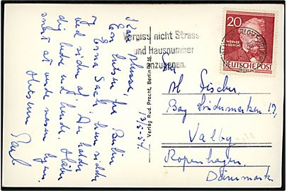 20 pfg. Siemens single på brevkort (Kurfürstendamm med sporvogn) fra Berlin-Charlottenburg d. 13.5.1954 til Valby, Danmark.