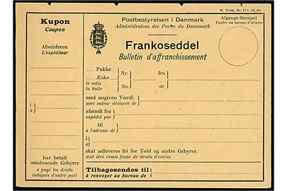 Frankoseddel - M. Form. nr. 13 b (1/4 10) - ubrugt. 