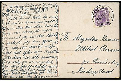 15 øre Chr. X på brevkort annulleret med brotype IIIb Tofterup d. 28.6.1921 til Ulkebøl pr. Sønderborg.