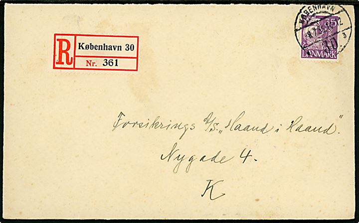 35 øre Karavel single på lokalt anbefalet brev i København d. 8.7.1935.