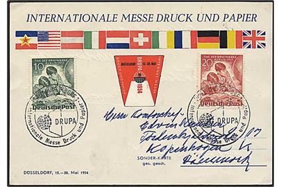 30 pfennig  på postkort fra Düsseldorf d. 23.5.1954 til København.