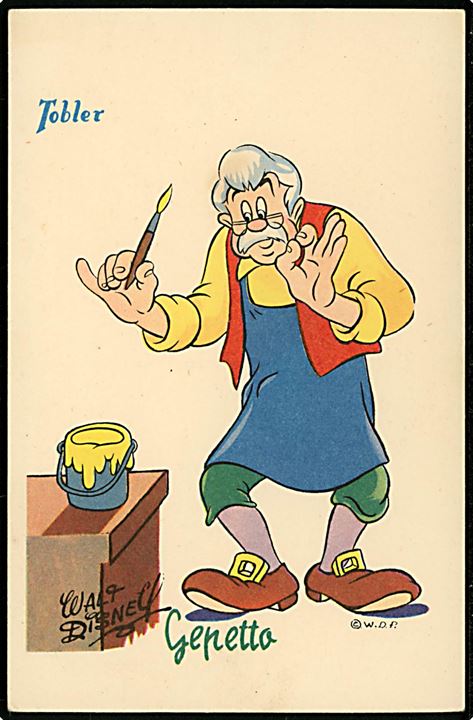 Walt Disney. Gepetto (Pinocchio). Fransk reklame for “Tobler” chokolade. Georges Lang, Paris u/no.
