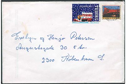 3,75 kr. Roskilde Festival og Tuborg Julemærke 1995 på brev fra Ballerup stemplet Nordsjællands Postcenster ca. 1995 til København.
