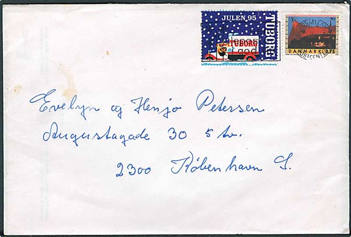 3,75 kr. Roskilde Festival og Tuborg Julemærke 1995 på brev fra Ballerup stemplet Nordsjællands Postcenster ca. 1995 til København.