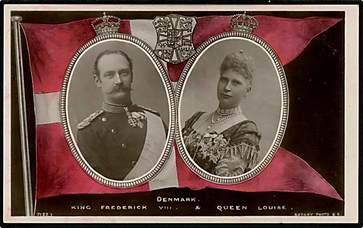 Kong Fr. VIII og dronning Louise. Engelsk fremstillet kort Rotary Photo no. 71221