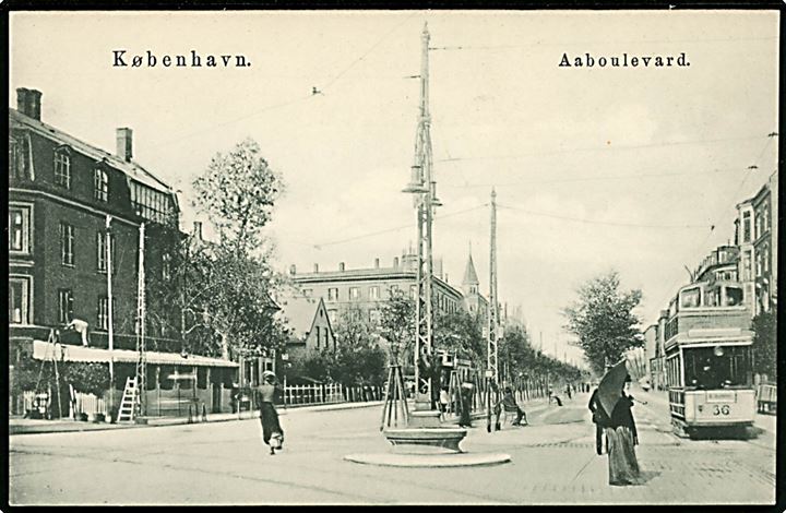Købh., Aaboulevard med sporvogn no. 36. C. R. no. 107.