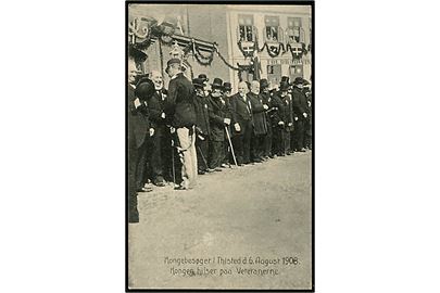 Thisted, Kong Fr. VIII hilser på veteranerne under kongebesøget d. 6.8.1908. No. 15654.