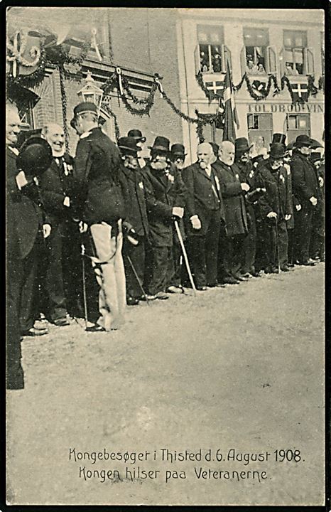 Thisted, Kong Fr. VIII hilser på veteranerne under kongebesøget d. 6.8.1908. No. 15654.