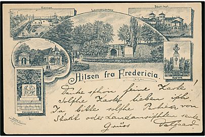 Fredericia, Hilsen fra med prospekter. A. S. Jessens Forlag U/no. Se DFT nr. 5/2011 vedr. Stenders kort til eget forlag. 