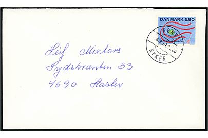 2,80 kr. Gymnastrada på brev annulleret med Udsted-type stempel Rønne Nyker d. 16.9.1987 til Haslev.